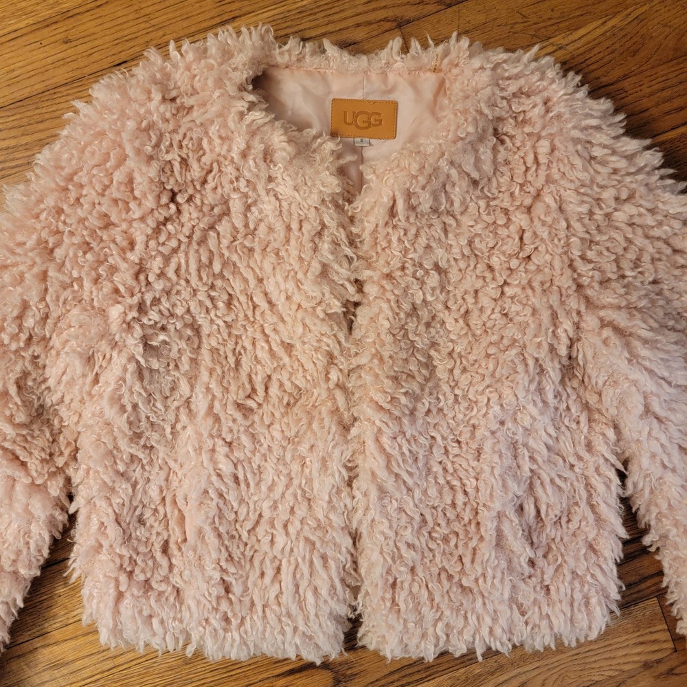 Ugg Lorrena Faux Fur Cropped Teddy Jacket Coat Women's Sz Small Dusty Pink Blush